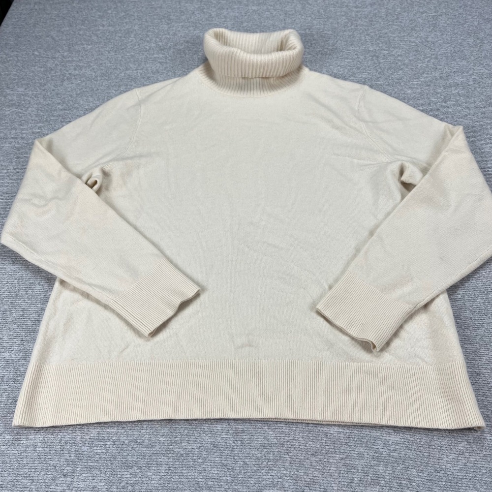 Lands End 100% Cashmere Turtleneck Sweater Womens XL 18 Cream Ivory Knit‎ Luxury